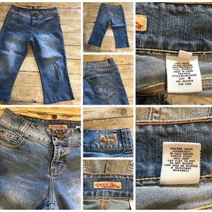 Light Wash Factory Fade Stretch Denim Capri